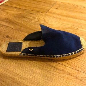 Tory Burch Royal Navy Suede Flat Slide Espadrilles